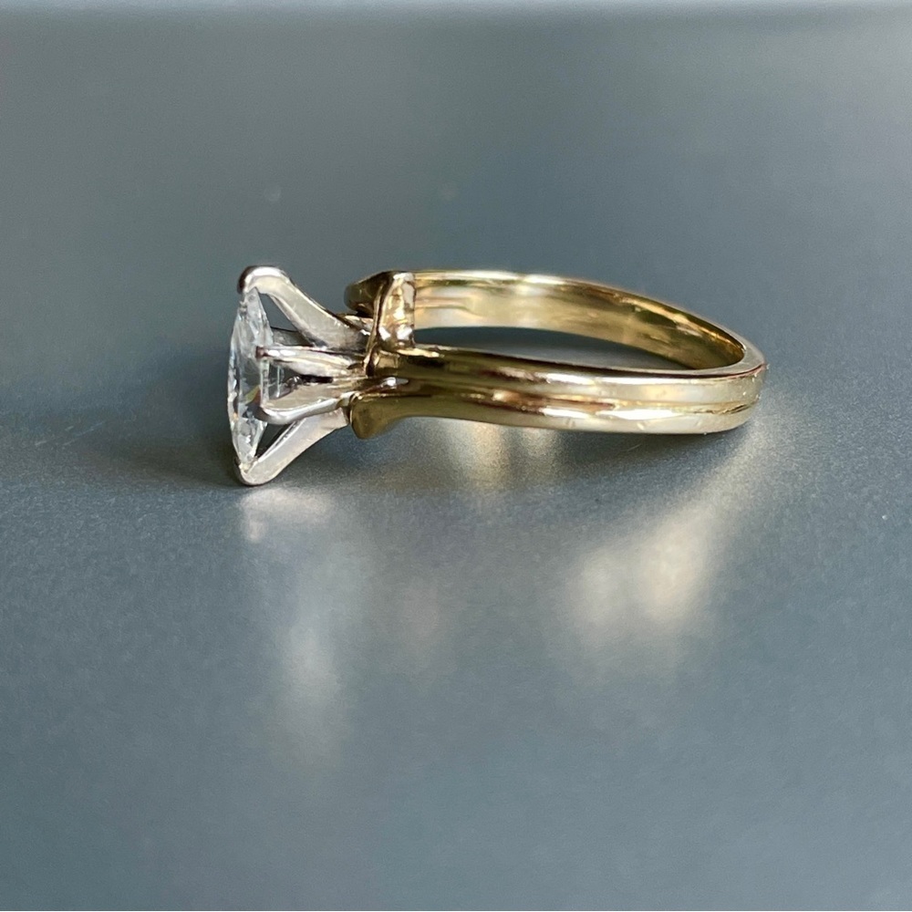 Estate Genuine Diamond Marquise Cut 10k Gold Double Band Ring Circa 1970 - Picture 9 of 13